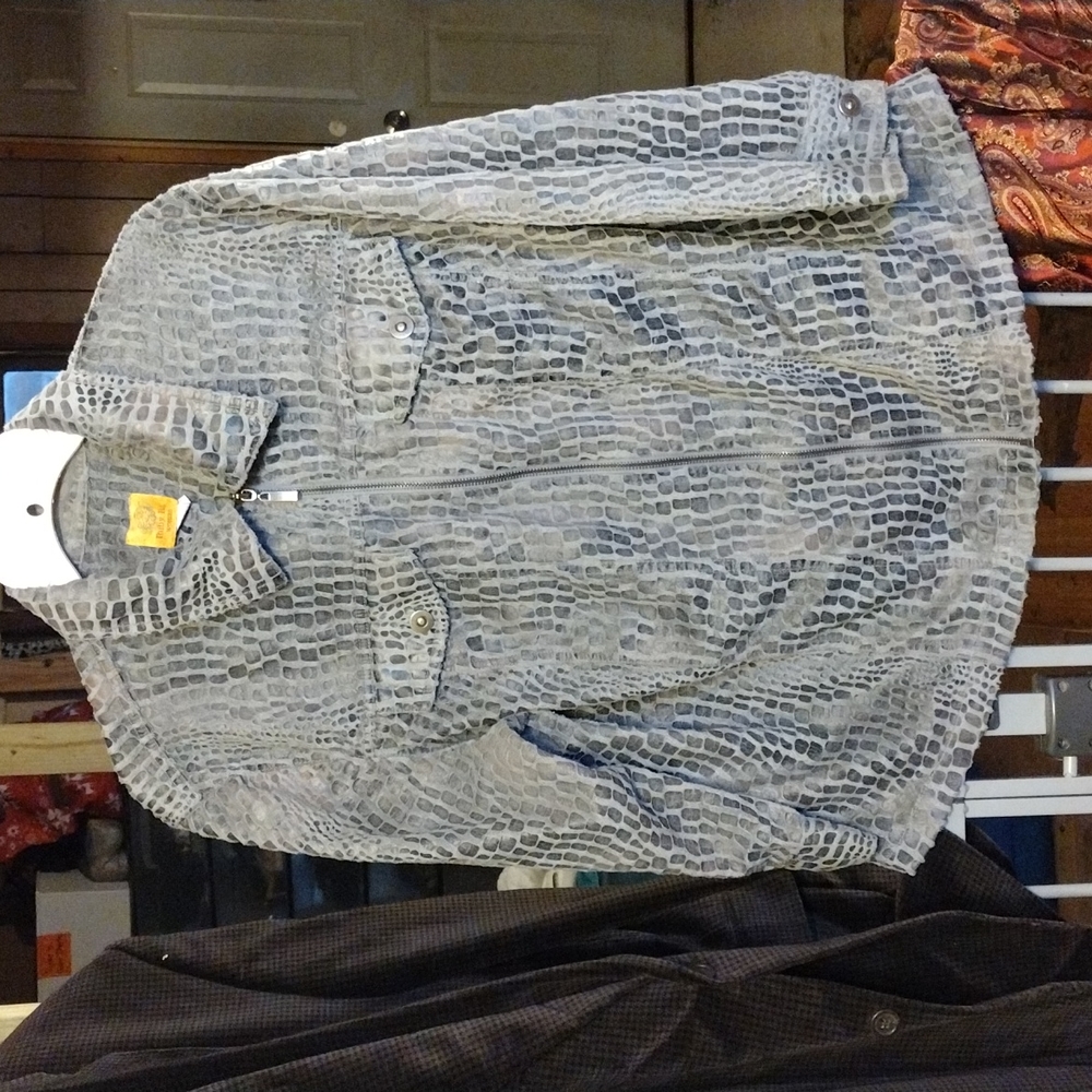 Ruby Rd. Gray Crocodile Pattern Jean Jacket - image 1